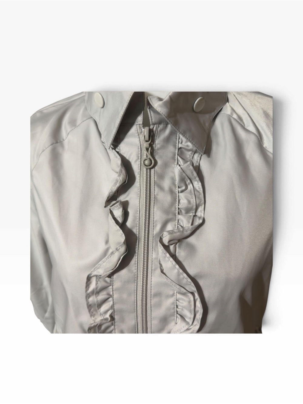 Samuel Dong Light Tan Ruffle-Trim  Jacket Sz Small